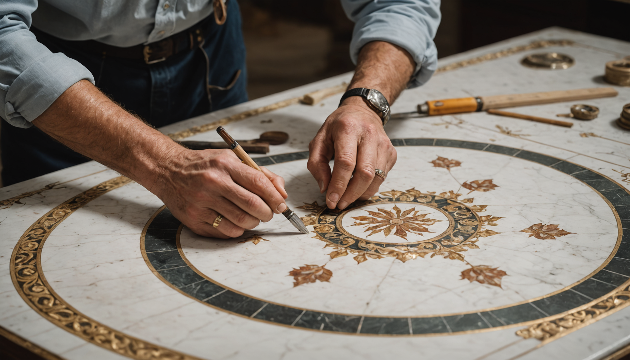 découvrez nos techniques de restauration en cours pour préserver la beauté du marbre et des incrustations, alliant savoir-faire traditionnel et innovation.