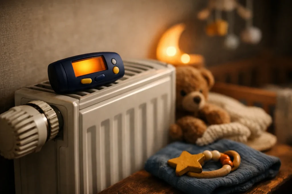 Le radiateur de la chambre de bébé : 18 à 20 °C, sans chauffage d’appoint